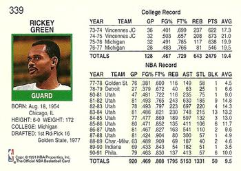 1991-92 Hoops #339 Rickey Green Back