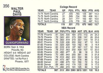 1991-92 Hoops #356 Walter Davis Back