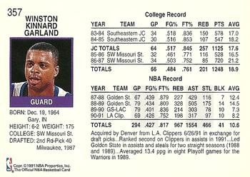 1991-92 Hoops #357 Winston Garland Back