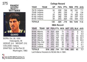 1991-92 Hoops #375 Randy Wittman Back