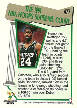 1991-92 Hoops #477 Jay Humphries Back