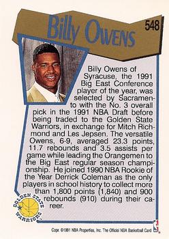 1991-92 Hoops #548 Billy Owens Back