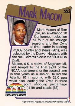 1991-92 Hoops #553 Mark Macon Back