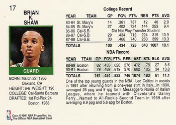 1991-92 Hoops #17 Brian Shaw Back