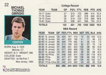 1991-92 Hoops #22 Mike Gminski Back