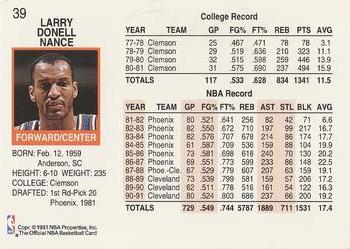 1991-92 Hoops #39 Larry Nance Back
