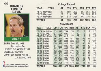 1991-92 Hoops #44 Brad Davis Back