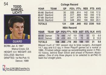 1991-92 Hoops #54 Todd Lichti Back