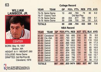 1991-92 Hoops #63 Bill Laimbeer Back