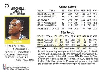 1991-92 Hoops #73 Mitch Richmond Back