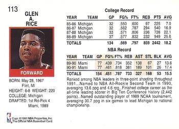1991-92 Hoops #113 Glen Rice Back