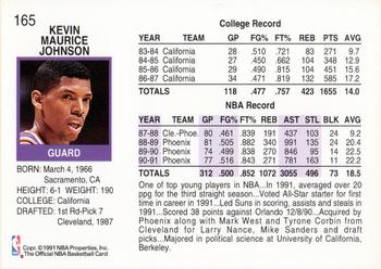 1991-92 Hoops #165 Kevin Johnson Back