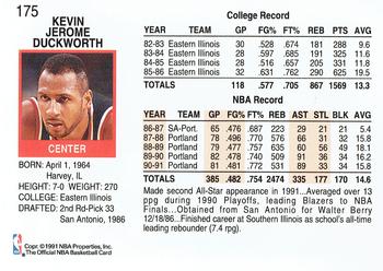 1991-92 Hoops #175 Kevin Duckworth Back