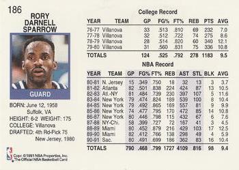 1991-92 Hoops #186 Rory Sparrow Back
