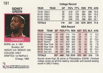 1991-92 Hoops #191 Sidney Green Back