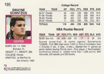1991-92 Hoops #195 Dwayne Schintzius Back