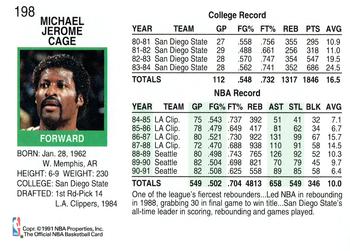 1991-92 Hoops #198 Michael Cage Back
