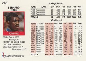 1991-92 Hoops #218 Bernard King Back