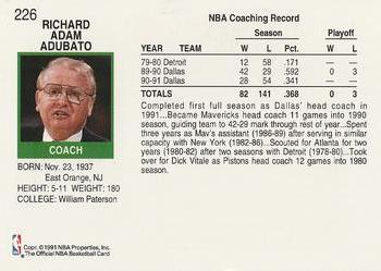 1991-92 Hoops #226 Richie Adubato Back