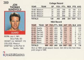 1991-92 Hoops #389 Jon Sundvold Back