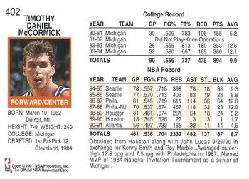 1991-92 Hoops #402 Tim McCormick Back