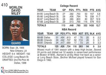 1991-92 Hoops #410 Morlon Wiley Back