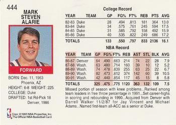 1991-92 Hoops #444 Mark Alarie Back