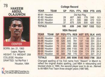 1991-92 Hoops #78 Hakeem Olajuwon Back