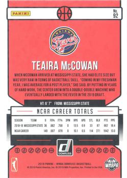 2019 Donruss WNBA - Silver Press Proof #92 Teaira McCowan Back