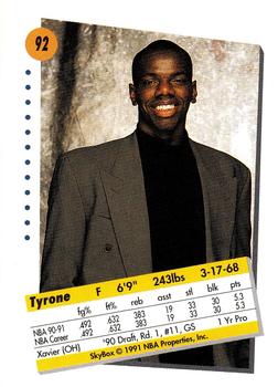 1991-92 SkyBox #92 Tyrone Hill Back