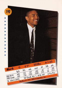 1991-92 SkyBox #190 Mark Jackson Back