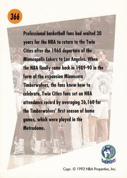 1991-92 SkyBox #366 Minnesota Timberwolves Back