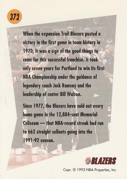 1991-92 SkyBox #372 Portland Trail Blazers Back