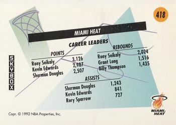 1991-92 SkyBox #418 Miami Heat Back
