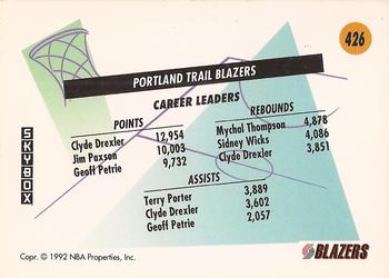 1991-92 SkyBox #426 Portland Trail Blazers Back