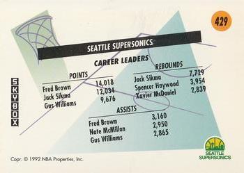 1991-92 SkyBox #429 Seattle Supersonics Back