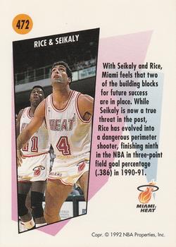 1991-92 SkyBox #472 Glen Rice / Rony Seikaly Back