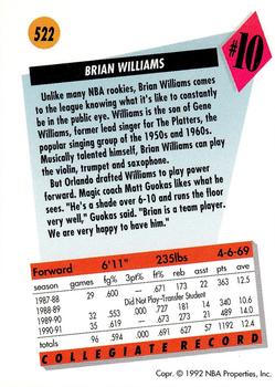 1991-92 SkyBox #522 Brian Williams Back