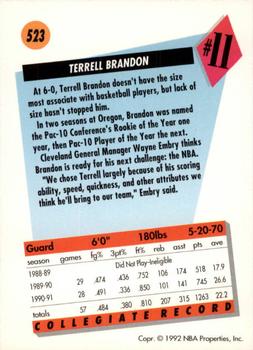 1991-92 SkyBox #523 Terrell Brandon Back