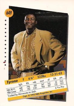 1991-92 SkyBox #649 Tyrone Corbin Back