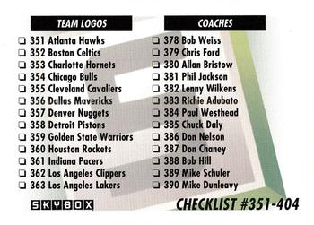1991-92 SkyBox #654 Checklist S: 351-404 Front