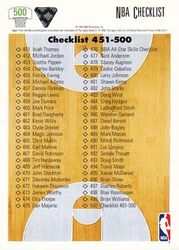 1991-92 Upper Deck #500 Checklist: 401-500 Back