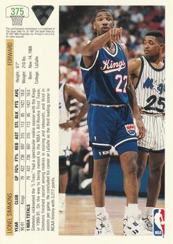 1991-92 Upper Deck #375 Lionel Simmons Back