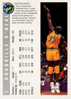 1992 Classic Draft Picks #1 Shaquille O'Neal Back