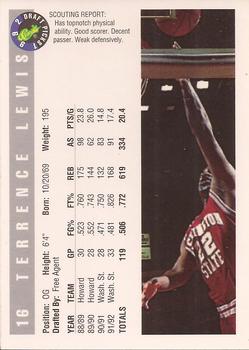 1992 Classic Draft Picks #16 Terrence Lewis Back