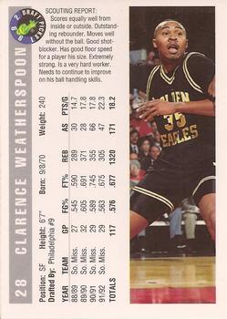 1992 Classic Draft Picks #28 Clarence Weatherspoon Back