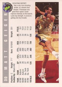 1992 Classic Draft Picks #30 Matt Geiger Back