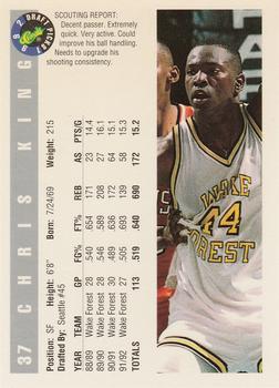 1992 Classic Draft Picks #37 Chris King Back