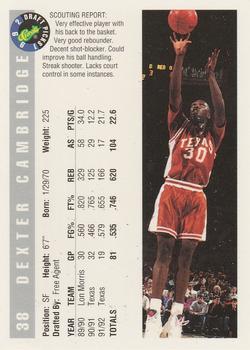 1992 Classic Draft Picks #38 Dexter Cambridge Back