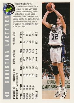 1992 Classic Draft Picks #43 Christian Laettner Back